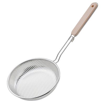 Stainless Steel Heavy-Duty Wooden Handle Deep-Fried Food Frying Filter Colander