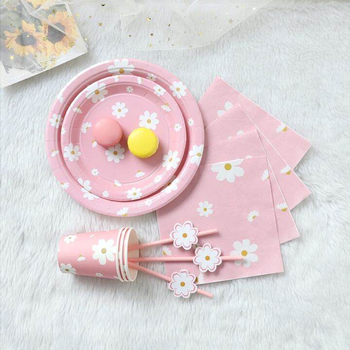 daisy-theme-birthday-party-decor-pink-disposable-tableware-daisy-paper-plate-napkin-for-baby-shower-birthday-party-wedding-decor