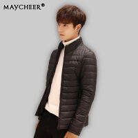 MAYCHEER เสื้อแจคเก็ตผช เสื้อโค้ทผ้าฝ้ายทรงสลิมสำหรับผู้ชายแฟชั่นคอตั้งแนวอบอุ่นรุ่นเกาหลีแสงสว่างเสื้อคู่