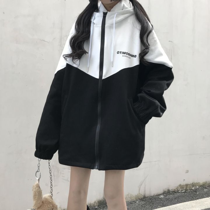 patchwork-basic-jackets-women-letter-print-zip-up-hooded-spring-students-all-match-girls-preppy-style-baggy-ulzzang-harajuku-ins