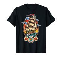 Old School American Traditional Tattoo Flash Clipper Ship T-Shirt Men Cotton Tshirt Tees Tops Anime Harajuku Streetwear