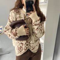 Alien Kitty Chic Women Irregular Fashion Retro O-Neck Knitwear Floral Printing Sweater 2021 Soft Korean Pullovers Top