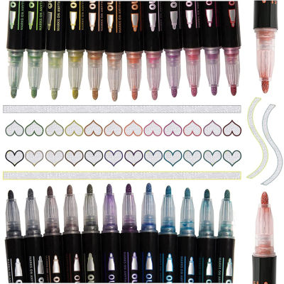 Super Squiggles Shimmer Markers 1224 Colors Doodle Dazzles Shimmer Marker Set,Outline Markers Double Line Pen Metallic Markers