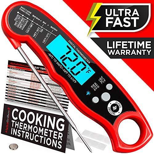 Alpha Grillers Instant Read Meat Thermometer, Grill and Cooking.  Waterproof.