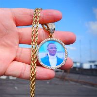 ۞  Custom Photo Pendant Necklaces Personalized Men Hip Hop Round Rope Chain Necklace Jewelry