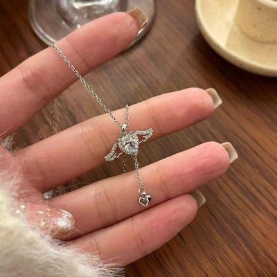 2023 Pink Crystal Angel Wings Heart Pendant Necklace Arrow Cupids Simple Necklace Jewelry Necklace Girl Elegent Ladies F1M1
