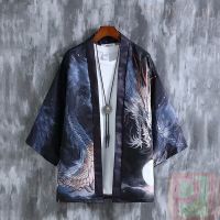 Japanese Kimono Cardigan Men Haori Yukata Men Samurai Costume Men’s Shirt Summer sunscreen printing ancient style seven-point sleeved shirt men loose thin top bW4o