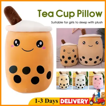 Cute Boba Tea Plush Stuffed Bubble Tea Plushie Cartoon Soft Strawberry Milk Tea  Cup Fruit Pillow Home Hugging Gift for Kids Big Eyes,25CM 