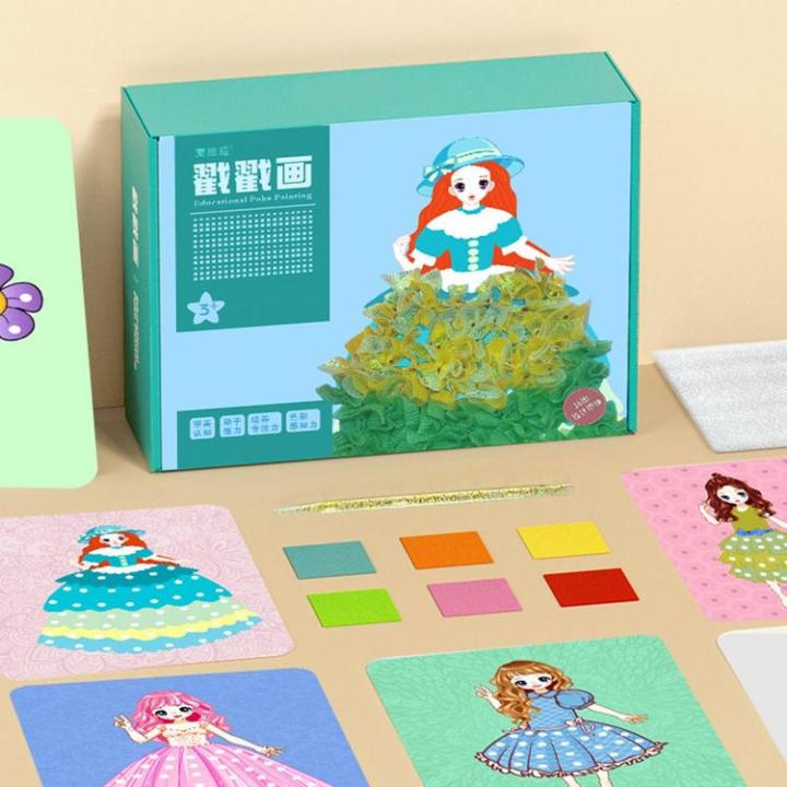 diy-cartoon-dress-up-coloring-sticker-diy-coloring-poke-art-hundred-change-dress-educational-toys-painting-book-set-hand-made-for-children-kids-girls-boys-nursery-rational