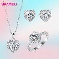 【lz】⊕✶  Romatic Aniversário Dia Dos Namorados Presente Luxo 925 Sterling Silver Jewelry Sets Full Cubic Zircon Coração Anel Colar Brincos