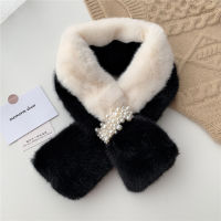 11*78cm Pearl Double Color Patchwork Faux Fur Plush Winter Warm Women Girls Kids Children Cross Scarf Fashion Neck Ring Scarves