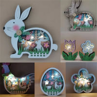 Ornament Egg LED Light Bunny Decor Wooden Easter Easter Decoration