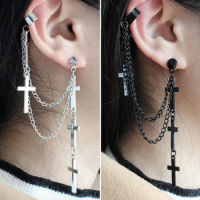 ต่างหู ไม้กางเขน Earrings Women Cross Exaggeration Exaggerated Classic Modern Metal Christian Chain Drop Dangle Earrings Vintage Statement Girls - 1 ข้าง