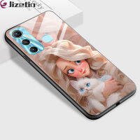 Jizetin เคสใส่โทรศัพท์กระจกสำหรับ Infinix 11 Hot Hot 11 Play X688C 11S กันกระแทก3D รอยยิ้มชุดเจ้าหญิงกระจกเทมเปอร์ที่อยู่อาศัย