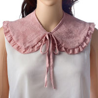 Korean Women Ruffled Jacquard Cotton Breathable False Collar Neck Guard Scarf Summer Solid Color Lace Bow Sunscreen Shawl P85