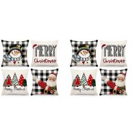 Christmas Pillow Covers 18X18 Set of 8 Christmas Decorations Farmhouse Throw Pillows Snowman Cushion Case for Home Decor