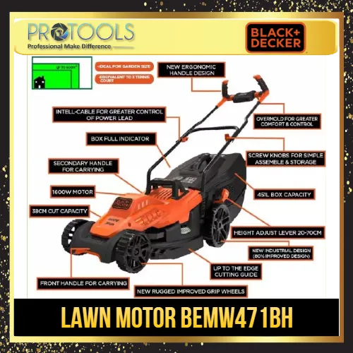 BLACK & DECKER 1600W 15 Inch Electric Lawn Mower BEMW471BH