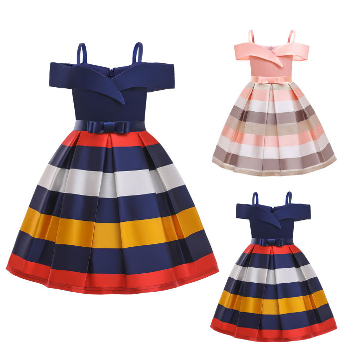 Đầm Bé Gái Quần Áo Trẻ Em Đầm Sinh Nhật Kẻ Sọc Váy Công Chúa Cho