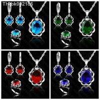 ✒▽✠ Retro 925 Sterling Silver Crystal Pendant Necklace Earrings Jewelry Sets For Women Wedding Fashion Jewelry Wholesale