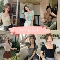 DD SHOPพร้อมส่ง 42058 เสื้อไหมพรมแขนสั้น ดีเทลผูกโบว์ด้านหน้าใส่สบายมาก