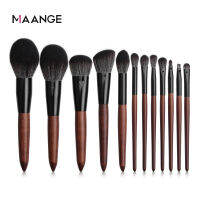 MAANGE 12Pcs แปรงแต่งหน้า รงด้ามไม้จันทน์ไนลอนแปรงสำหรับแต่งหน้า ชุดแปรงแต่หน้า