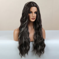 BLONDE UNICORN Long Wavy Hair Wig Dark Brown with Highlight Daily Natural Synthetic Wig for Women Heat Resistant Fiber