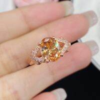 Temperament, Fashion, Imitation Champagne Color, Mozan Diamond, Color Treasure, Full Diamond, Open Ring, Female