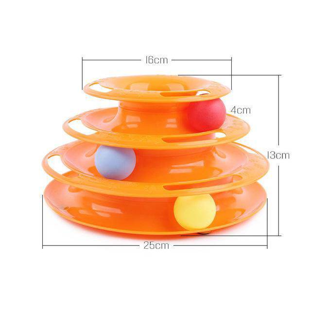 ของเล่นแมว-รางบอลทาวเวอร์-3-ชั้น-สีส้ม-รางบอลแมว-plastic-three-levels-tower-tracks-cat-toy-คอนโดแมว-คอนโดแมว-อาหารแมว-ชุดแมว-ขนาด-25-14-16-cm