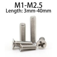 100pc M1 M1.2 M1.4 M1.6 M2 M2.5 304 Stainless Steel Cross Phillips Flat Countersunk Head Screws Bolts Length 3mm to 30mm