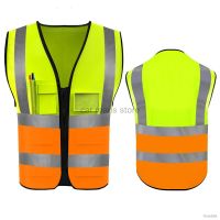 ☬№  High Visibility Safety Vest with Reflective Strips For Engineer Hi Vis 5 Pockets Outdoor Breathable Work Vest For Men American