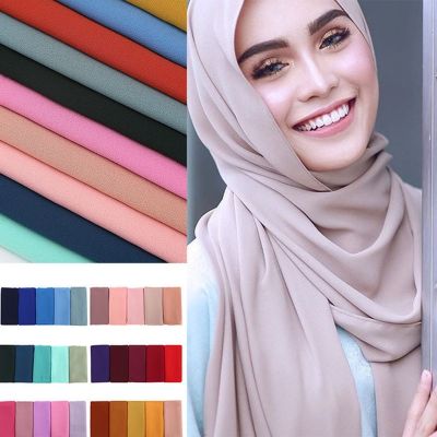 【YF】 Solid Chiffon Scarf Muslim Hijab Bandanas for Women Gauze Scarves Neckerchief Girls Headscarf Shawl Head Wrap Hair Accessories