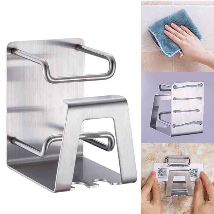 organizer-bathroom-accessories-toothbrush-holder-hook-self-adhesive-wall-mount-stainless-steel-toothpaste-punch-free
