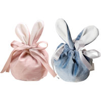 5 Pieces Easter Gift Bags Bunny Ear Velvet Gift Bags Drawstring Velvet Bags Small Bags With Easter Cookie Candy Bags Packing