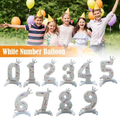 32 Inch Number Balloon Standing White Crown Digital Balloon Ins Style Aluminum Film Balloon Children Birthday Party Decoration Adhesives Tape