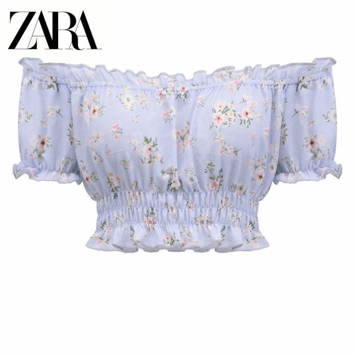 zara-เสื้อแขนสั้น-ผ้าชีฟอง-ลายดอกไม้-แฟชั่น-สําหรับผู้หญิง