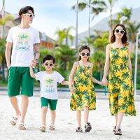 Summer Family Matching Outfits Beach Mother Daughter Dress Bohemian Father Son T-shirt &amp;Shorts Holiday Seaside Couple Clothes