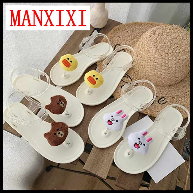 MANXIXI Brand Fashion Jelly Flat Sandals Beautiful Bear Duck Rabbit Inlay  White Shoes For Women Yellow duck 36 | PGMall