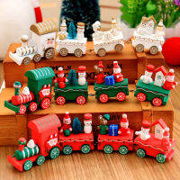 คริสต์มาสสีแดงสีเขียวสีขาวรถไฟไม้เครื่องประดับของขวัญเด็กน่ารักการ์ตูนมนุษย์หิมะซานตาคลอสรถไฟสุขสันต์วันคริสต์มาสตกแต่งสำหรับบ้าน
