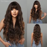 Long Curly Wave Wigs Brown Synthetic Wigs for Women Afro Chocolate Brown Cosplay Daily Use Hair Heat Resistant Wigs with Bangs [ Hot sell ] ea1voy