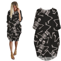 Fashion Print Halloween Party Dresses for New Year 2022 Long Sleeve Maxi Autumn Oversized T-shirt Dress Casual Loose Vestidos