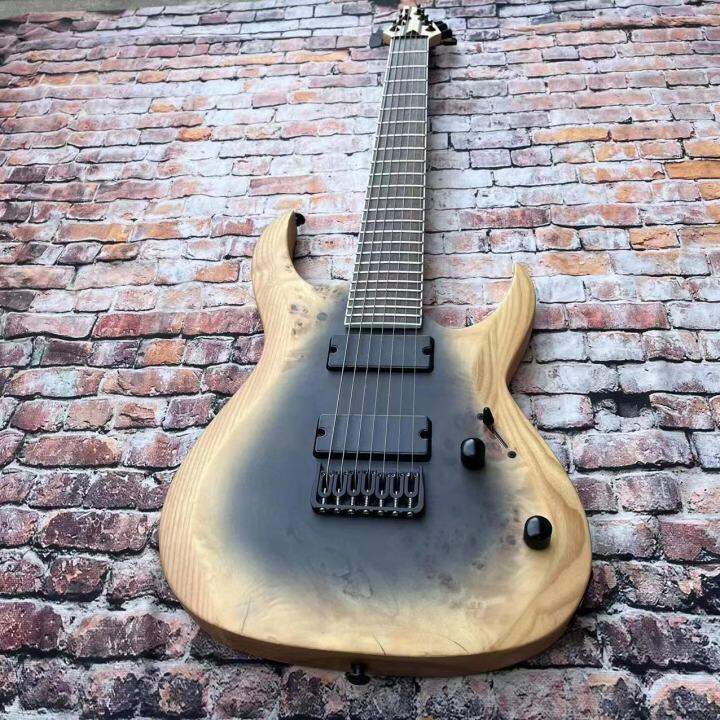Classic 7 String Electric Guitar 24 frets Natral Wood Body Black Active Pickups Black Hardware