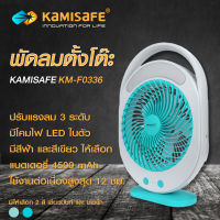 พัดลมตั้งโต๊ะ พัดลมชาร์จไฟ ขนาด 6 นิ้ว มีโคมไฟ ปรับแรงลมได้ ดีไซน์สวย Kamisafe KM-F0336