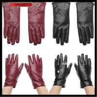 THEBLANC Women Men Plus Velvet Cool Windproof PU Leather Gloves Touch Screen Mittens Cashmere Gloves Punk