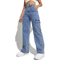 【CW】2022 Fall New Y2K Style Womens Straight Leg Jeans Fashion Multi Pocket Denim Cargo Pants Street Casual Trousers S-XL Drop Ship