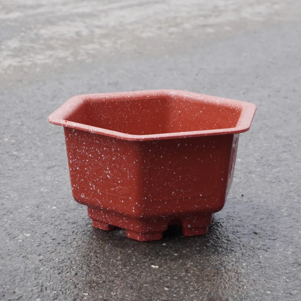 Chậu nhựa giả đá đỏ hình lục giác dáng thấp trồng hoa cây cảnh ...