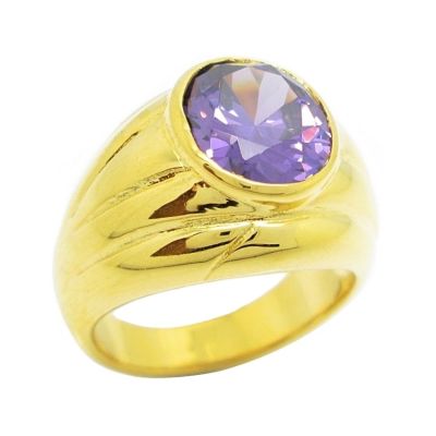 แหวนผู้ชาย แหวนผู้ชายเท่แหวนแฟชั่น พลอยสีม่วงแหวนแฟชั่น พลอยอเมทิส10x12มิล ชุบทองแท้ ชุบทอง บริการเก็บเงินปลายทาง