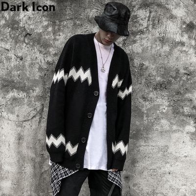 CODTheresa Finger Dark Icon Waves Cardigan Sweaters Men Hip Hop Street Mens Sweater Knitwear Streetwear Oversized