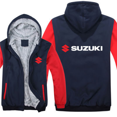 Mens Jacket Casual Fleece Lined Fleece Sweatshirt Motorcycle Logo Suzuki Hoodie Jacket Winter Mens Pullover Oma S-5xl