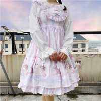 Cute Lolita Suspender Dress Women Japanese Jsk Princess Sweet Ruffle Teen Girls Pink Kawaii Cosplay Cat Cartoon Party Tutu Dress