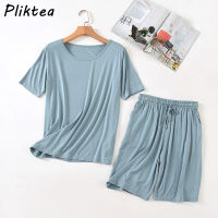 Pliktea Summer Modal Pajamas Shorts Womens Short Sleeve Homewear Female Pajamas Women Home Clothes Lounge Wear Modal Home Suit